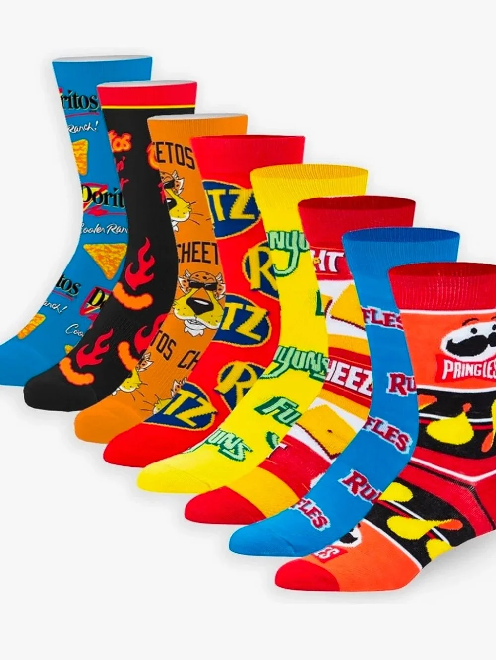 Size Medium 8 Pack Crazy Odd Sox Crew Cotton Blend Socks Ruffles Snacks Food Etc